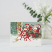 Gnomes sweeping snow with a broom postkarte (Stehend Vorderseite)