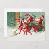 Gnomes sweeping snow with a broom postkarte (Vorne/Hinten)