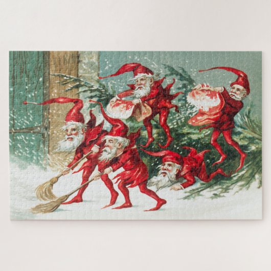 Gnomes sweeping snow with a broom puzzle (Horizontal)