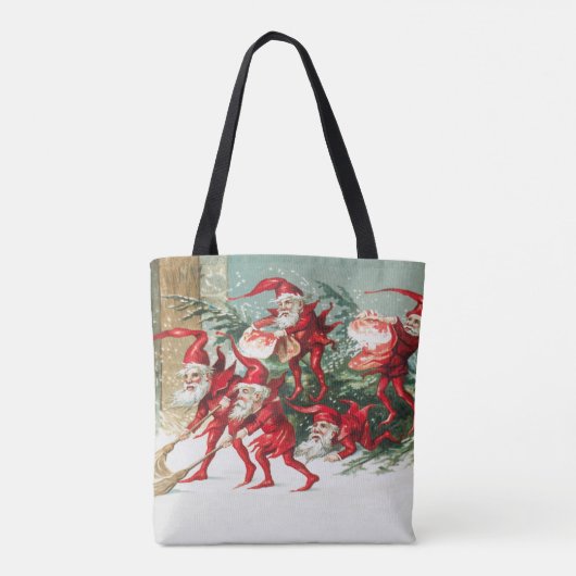 Gnomes sweeping snow with a broom tasche (Rückseite)