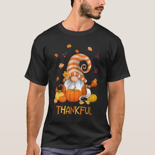 Gnomes Thankfull Erntedank Herbstrückgang T-Shirt (Vorderseite)