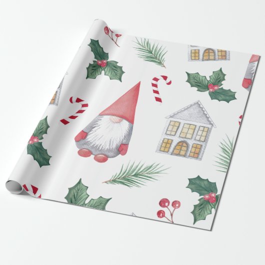GNOMES UND CANDY CANE CHRISTMAS WRAPPING PAPIER GESCHENKPAPIER (Ungerollt)