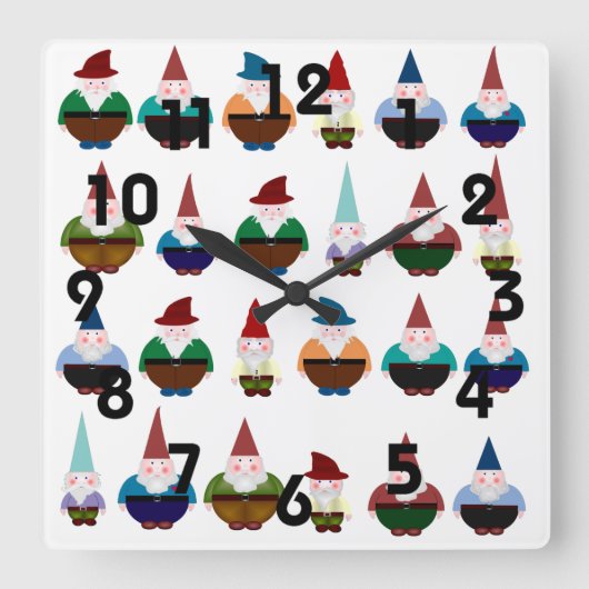 Gnomes Wall Clock Quadratische Wanduhr (Vorderseite)