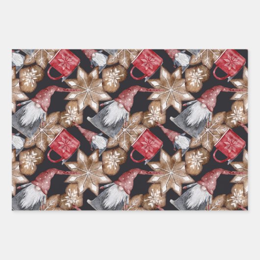 Gnomes Weihnachtskeks festes Aquarellmuster Geschenkpapier Set (Vorderseite)