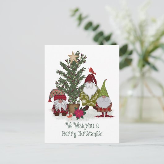 Gnomes wünscht dir ein Berry Weihnachten Postkarte (Stehend Vorderseite)