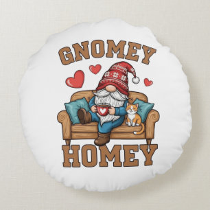 Gnomey homey gnome auf Zuhause design Rundes Kissen