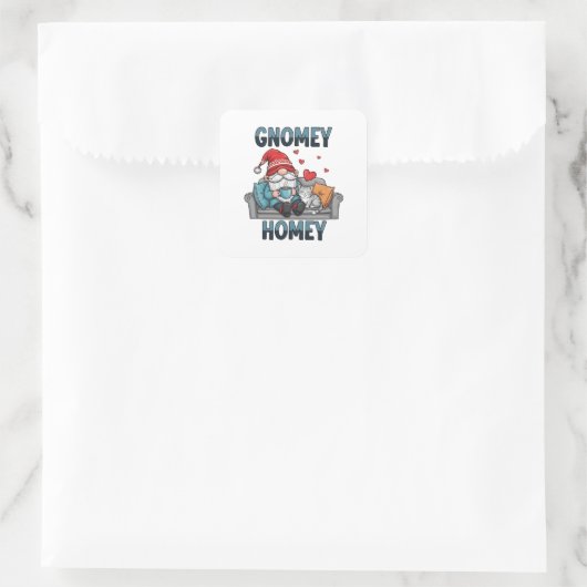 Gnomey homey gnome auf Zuhause Quadratischer Aufkleber (Tasche)