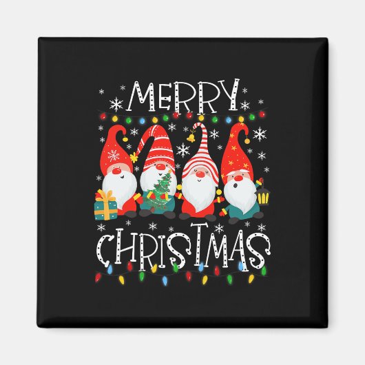 Gnomies Frohe Weihnachten Familie Lichter Xmas Paj Magnet (Vorne)