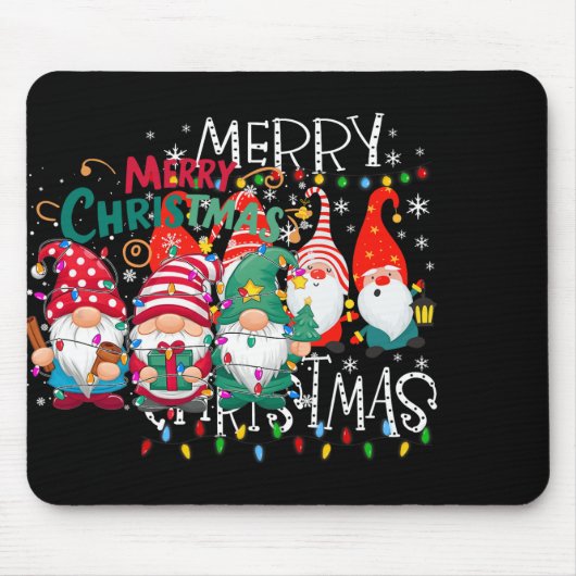 Gnomies Frohe Weihnachten Familie Lichter Xmas Paj Mousepad (Vorne)