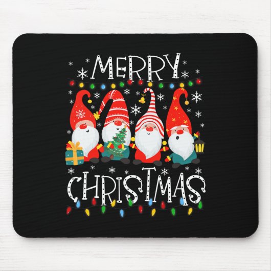 Gnomies Frohe Weihnachten Familie Lichter Xmas Paj Mousepad (Vorne)