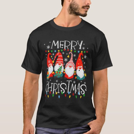 Gnomies Frohe Weihnachten Familie Lichter Xmas Paj T-Shirt (Vorderseite)