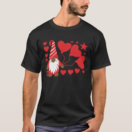 Gnomies Lovers Design Big Red Heart Valentines Day T-Shirt (Vorderseite)