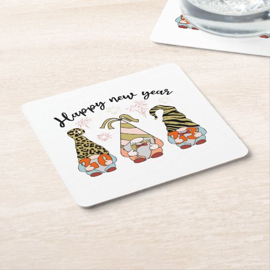 Gnomies New Year | Neujahr 2023 | Frohes Neues Jah Rechteckiger Pappuntersetzer (angewinkelt)