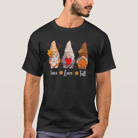 Gnomies Peace Love Fall Season Autumn Leaves T-Shirt (Vorderseite)