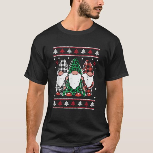 Gnomies Plaid Leopard Print Christmas Cute Gnome X T-Shirt (Vorderseite)