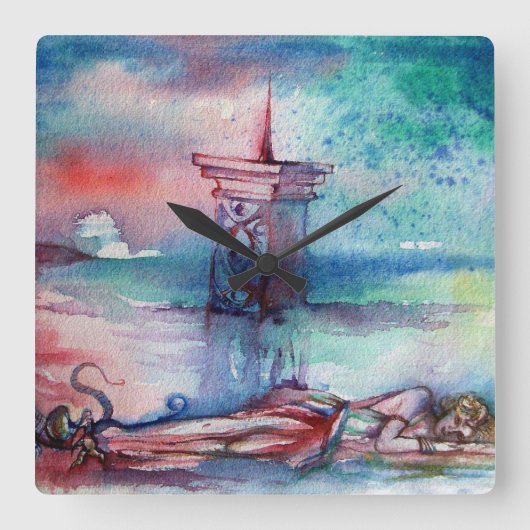 GNOMON UND LADY DES SEES QUADRATISCHE WANDUHR (Vorderseite)