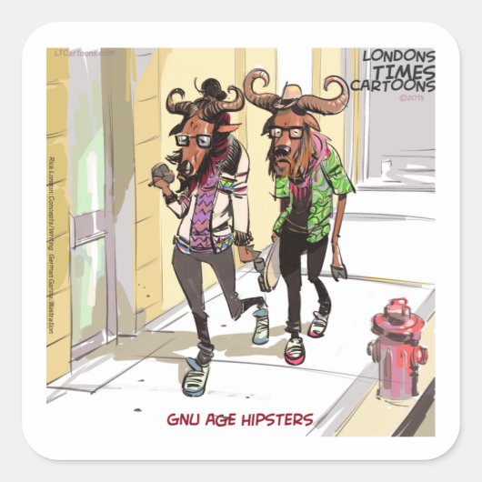 Gnu Age Hipsters Rick London Funny Quadratischer Aufkleber (Vorderseite)