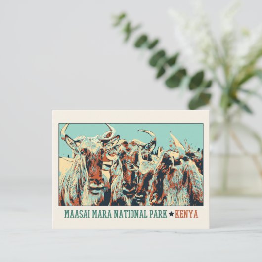 Gnus in Maasai Mara National Park, Kenia Postkarte (Stehend Vorderseite)