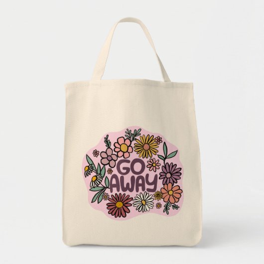 GO AWAY Funny Floral Niedlich Daisy Hand Gezeichne Tragetasche (Vorne)