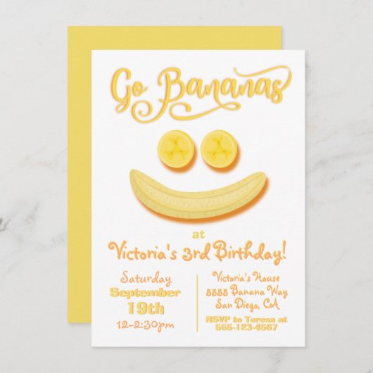 Go Bananas Happy Face Birthday Party Einladung (Vorne/Hinten)
