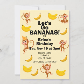 Go Bananas, Yellow Monkey Birthday Einladung