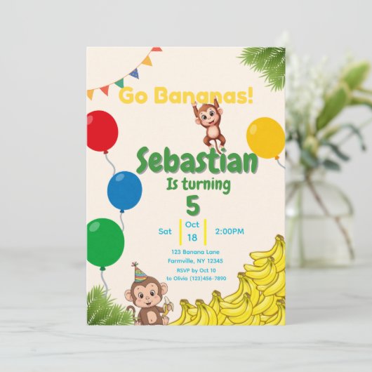 Go Bananen - ein Haufen Spaß Einladung (Stehend Vorderseite)