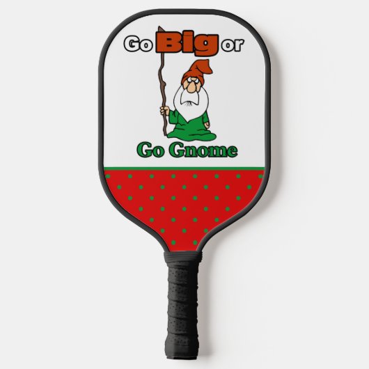 Go Big oder Go Gnome, Red und Green Polka Dots Pickleball Schläger (Rückseite)