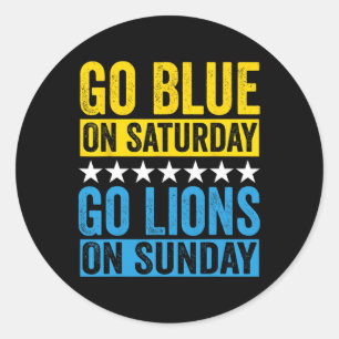 Go Blue am Samstag Go Lions am Sonntag Fußball Fan Runder Aufkleber