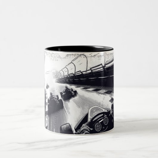 Go-Cart-Racers, die sich um den Track drehen Zweifarbige Tasse (Mittel)