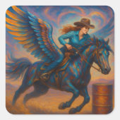 Go Fast! Barrel Racer With Winged Horse Quadratischer Aufkleber (Vorderseite)