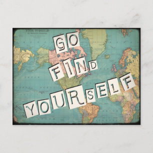 Go Find Yourself Vintage Map Post Card Postkarte