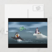 "Go Fish" Pinguin mit/Hintergrund Postkarte (Vorne/Hinten)