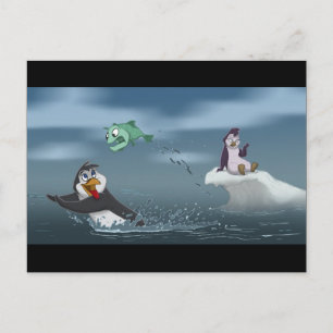 "Go Fish" Pinguin mit/Hintergrund Postkarte