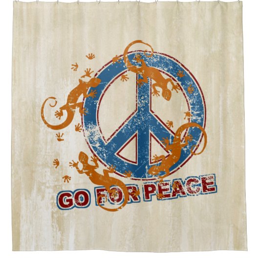 GO FÜR PEACE geckos grunge + deinen Backgr. Duschvorhang (Vorderseite)
