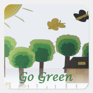 Go Green Artistic Landscape Collage Square Sticker