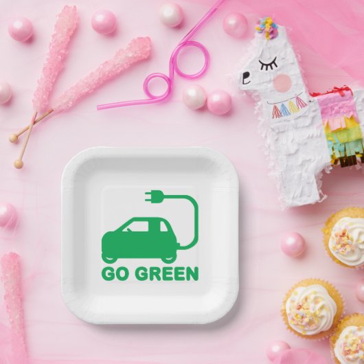 Go Green ~ Drive Electric Cars Pappteller (Party)
