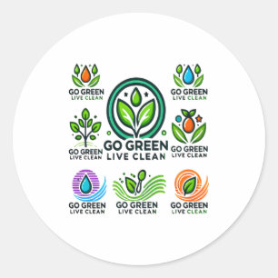Go Green Live Clean Herren Earth Day Value T-Shirt Runder Aufkleber
