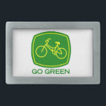 Go Green Rechteckige Gürtelschnalle<br><div class="desc">Nichts läuft wie ein Fahrrad. Einfaches,  effizientes,  CO2-armes Transportsystem. Warum das Auto für kurze Ausflüge benutzen - grün fahren!</div>