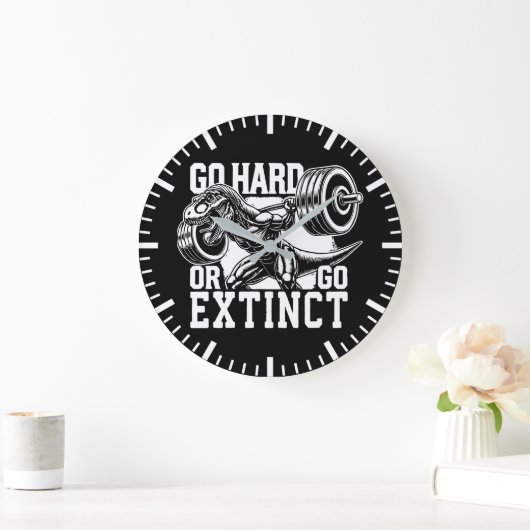 Go Hard oder Go Extinct - T-Rex-Fitnessstudio Moti Große Wanduhr (Zuhause)