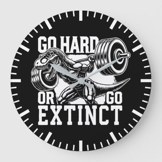 Go Hard oder Go Extinct - T-Rex-Fitnessstudio Moti Große Wanduhr (Vorderseite)