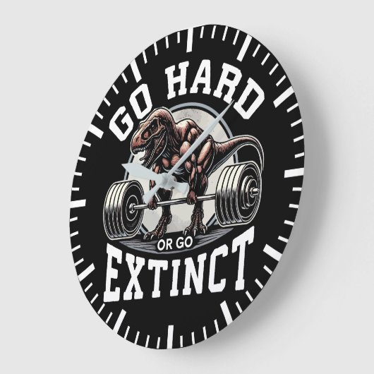 Go Hard oder Go Extinct - T-Rex-Fitnessstudio Moti Große Wanduhr (Winkel)
