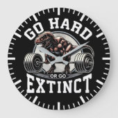 Go Hard oder Go Extinct - T-Rex-Fitnessstudio Moti Große Wanduhr (Vorderseite)