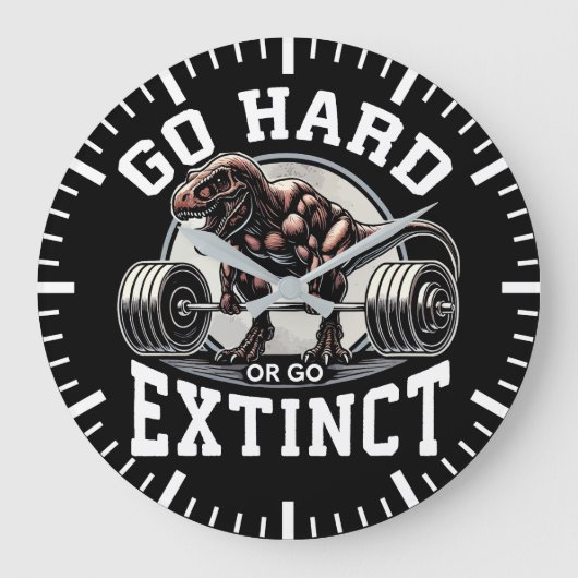 Go Hard oder Go Extinct - T-Rex-Fitnessstudio Moti Große Wanduhr (Vorderseite)