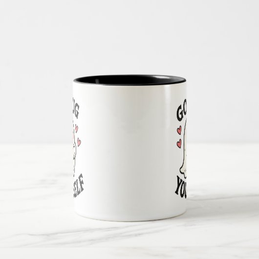 Go Hug Yourself Ghost – Cute Halloween Self-Love Zweifarbige Tasse (Mittel)