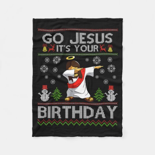 Go Jesus It's Your Birthday Dabbing Christmas Ugly Fleecedecke (Vorderseite)