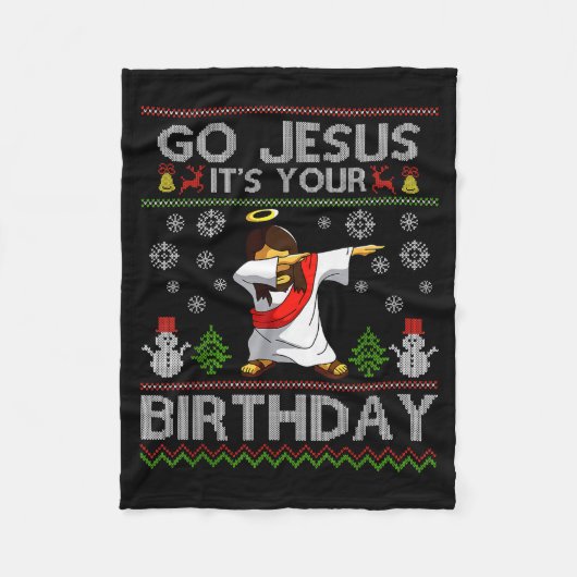 Go Jesus It's Your Birthday Dabbing Christmas Ugly Fleecedecke (Vorderseite)