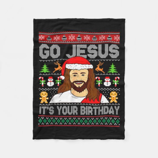 Go Jesus It's Your Birthday Ugly Christmas Sweater Fleecedecke (Vorderseite)