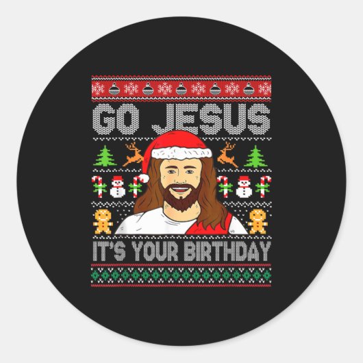 Go Jesus It's Your Birthday Ugly Christmas Sweater Runder Aufkleber (Vorderseite)
