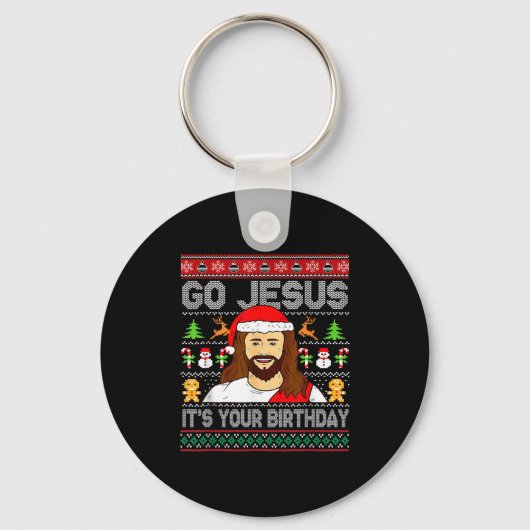 Go Jesus It's Your Birthday Ugly Christmas Sweater Schlüsselanhänger (Vorderseite)