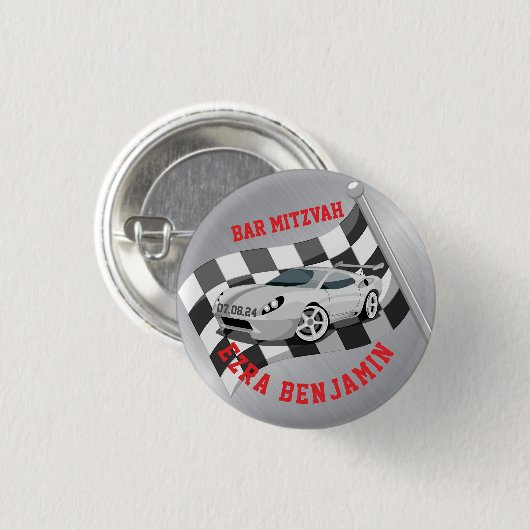 Go-Kart Auto Racing Bar Mitzvah Button (Vorne & Hinten)